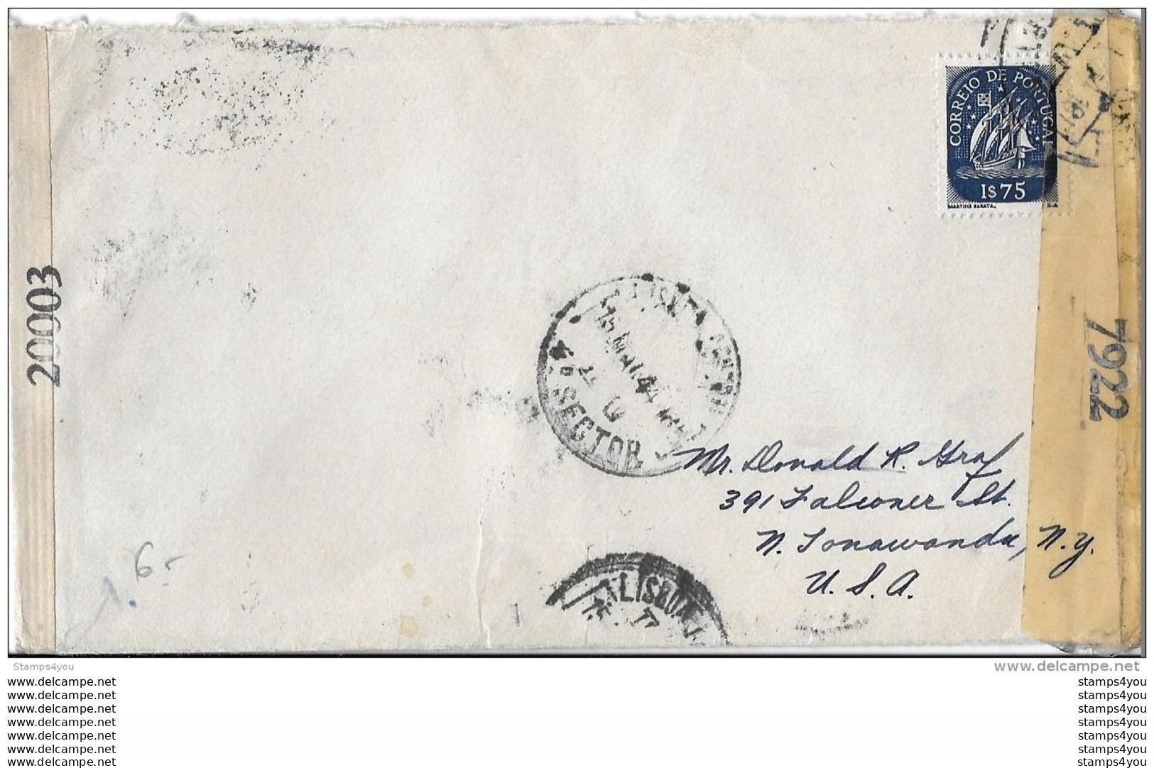 16 - 3 - Enveloppe Envoyée Du Portugal Aux USA 1944 - Censure - Guerre Mondiale (Seconde)