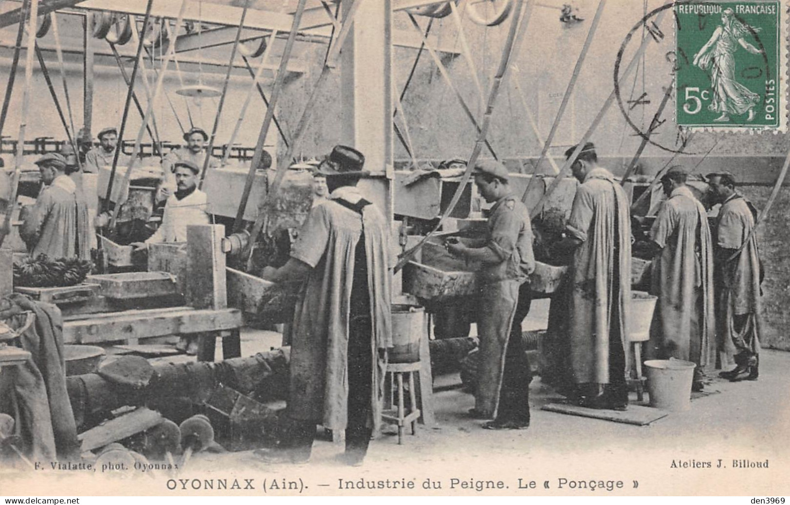 OYONNAX (Ain) - Industrie Du Peigne - Le Ponçage - Voyagé 1913 (2 Scans) - Oyonnax