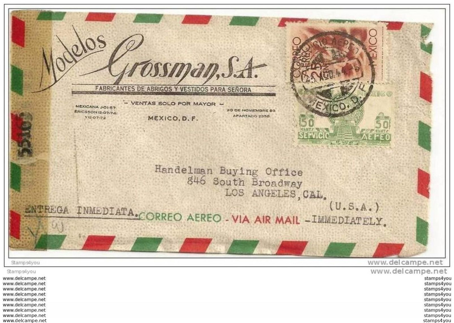 16 - 38 - Superbe Lettre Envoyée Du Mexique Aux Etats-Unis 1944 Censure - Guerre Mondiale (Seconde)