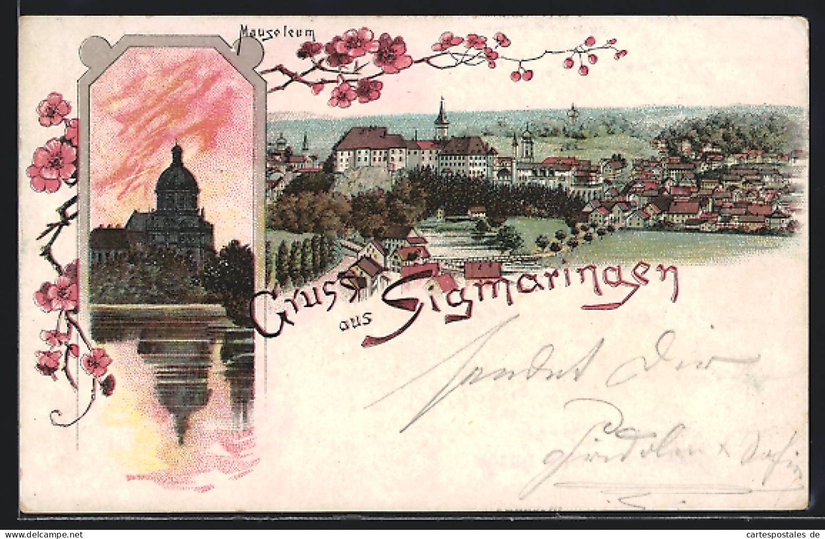 Lithographie Sigmaringen, Mausoleum & Ortsansicht Mit Schloss  - Sigmaringen