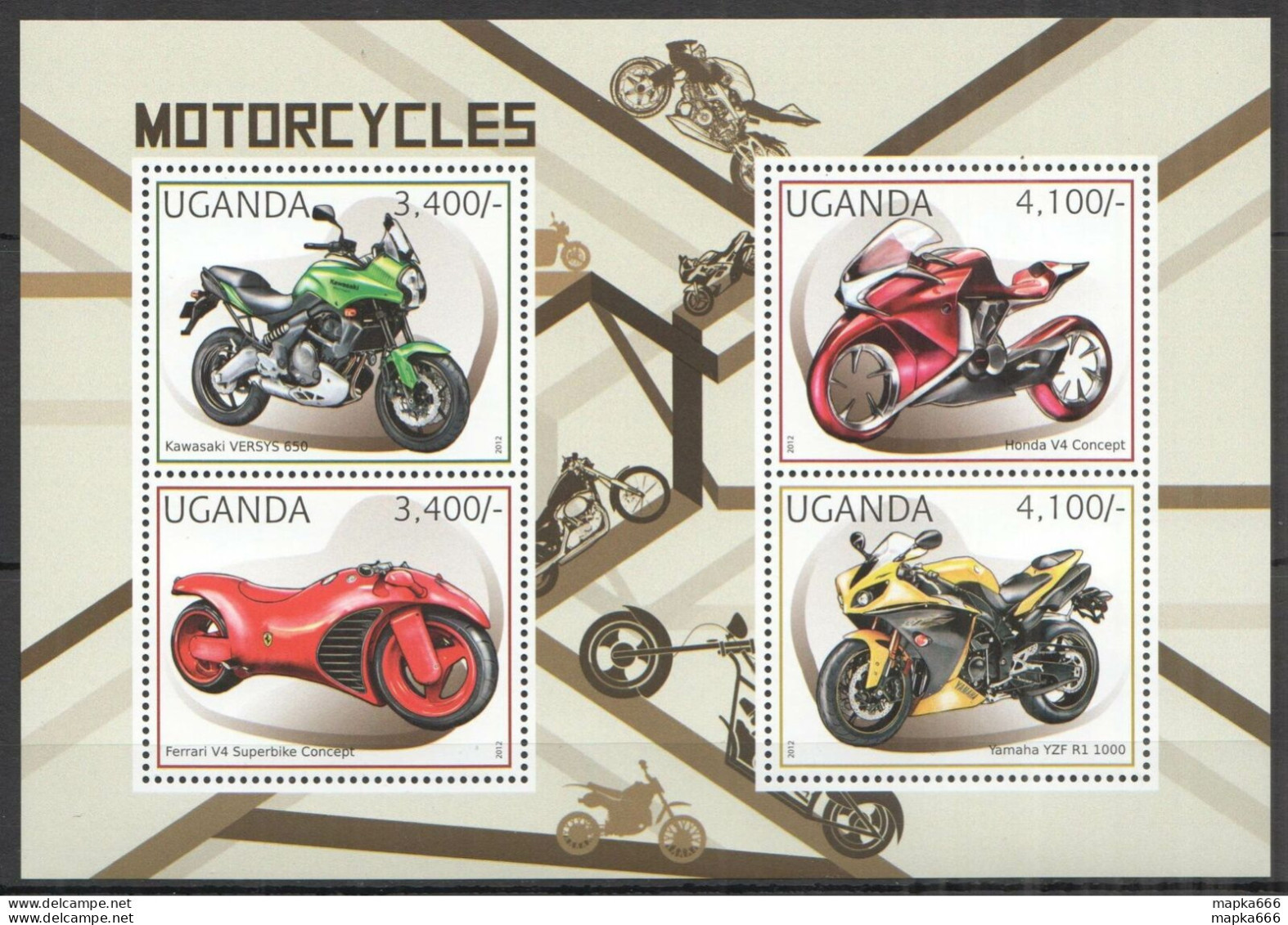 Ug065 2012 Uganda Motorcycles Motos Transport #2896-2899 Mnh - Motos