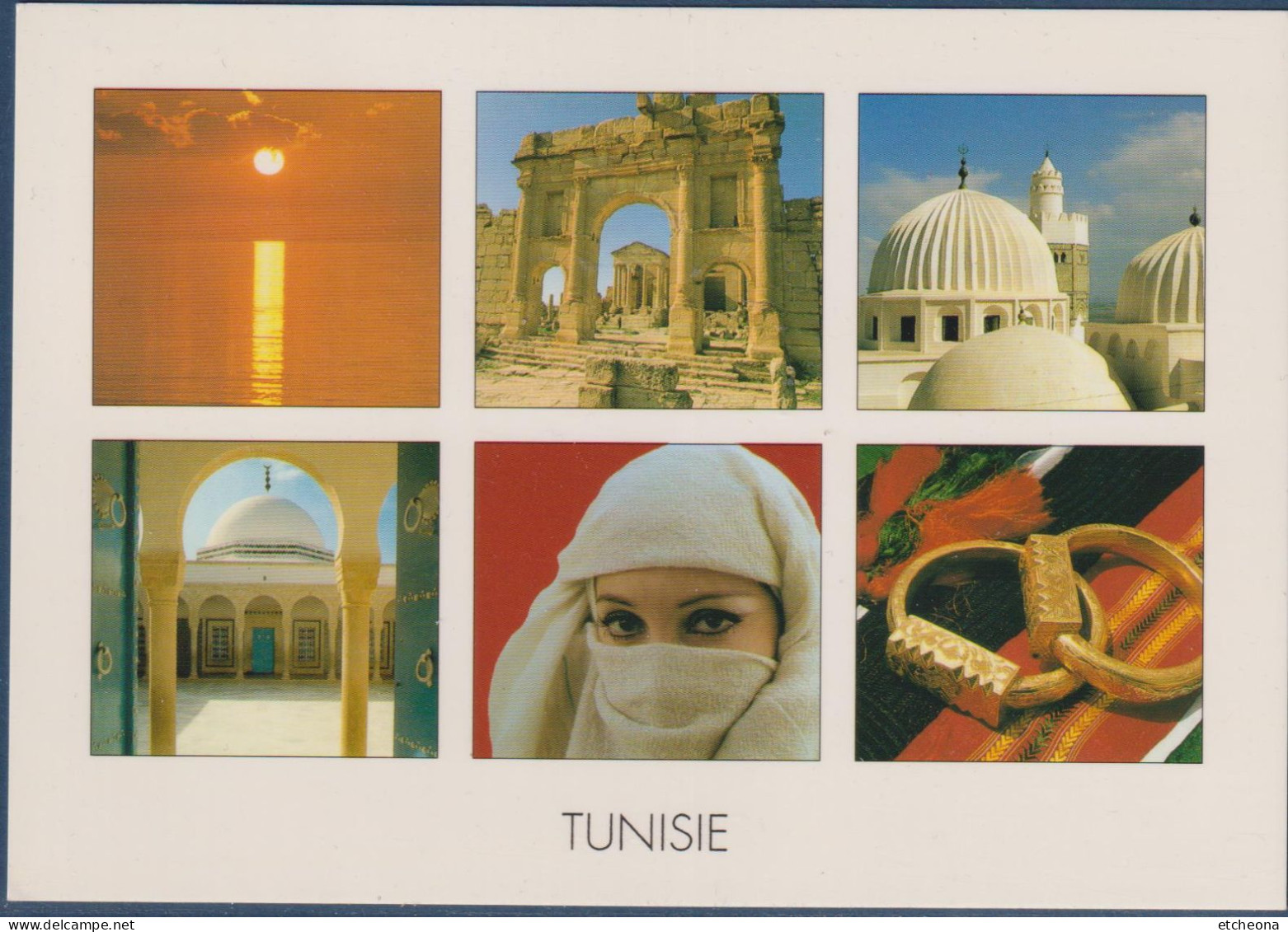 Impressions De Tunisie, Multivues, Portrait, édifices, Monuments, Bijoux, Coucher De Soleil, Avec Timbre Non Oblitéré - Tunesien