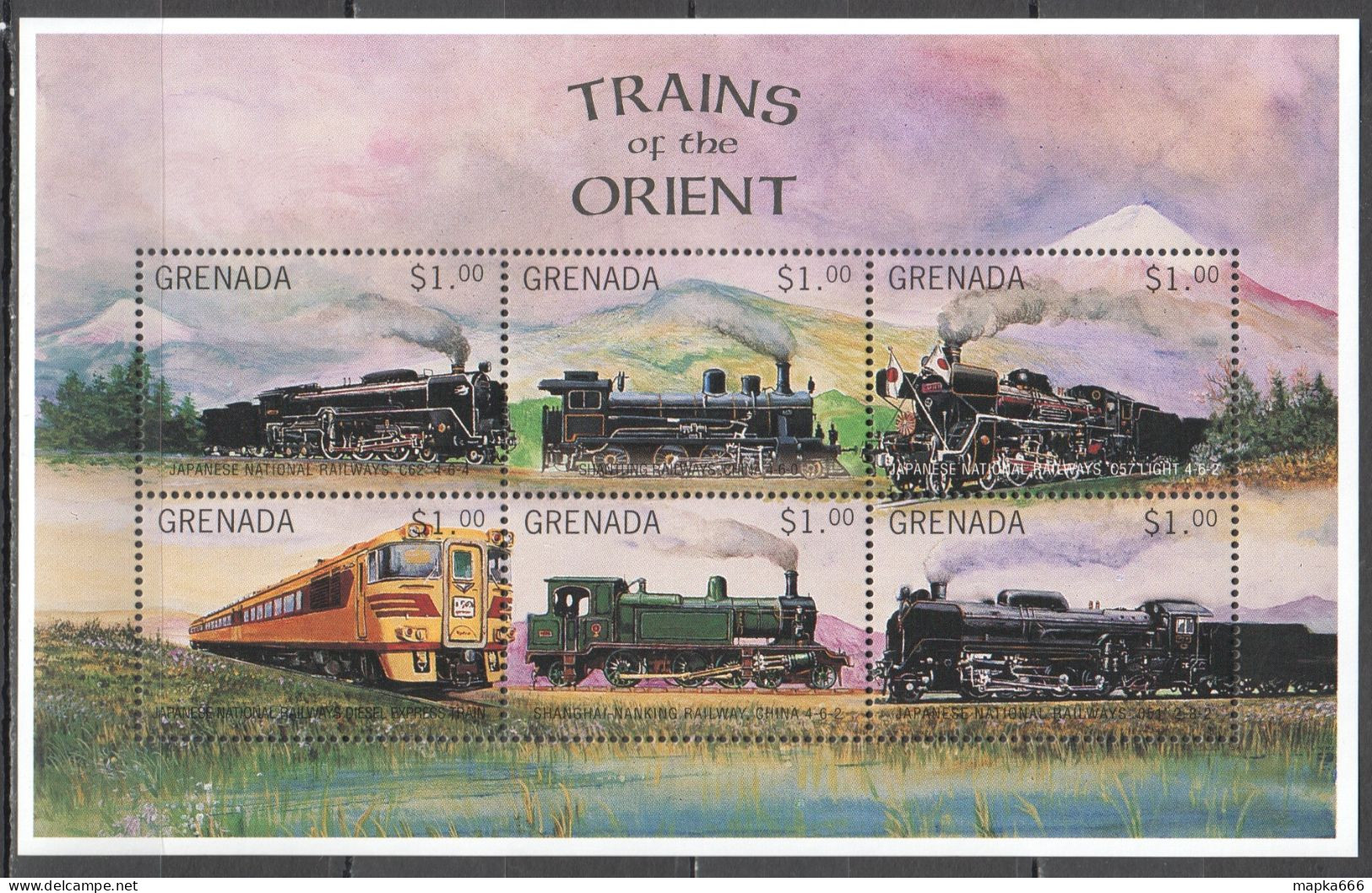 Nw0624 Grenada Steam Trains Orient International Locomotives Railways 1Kb Mnh - Trains