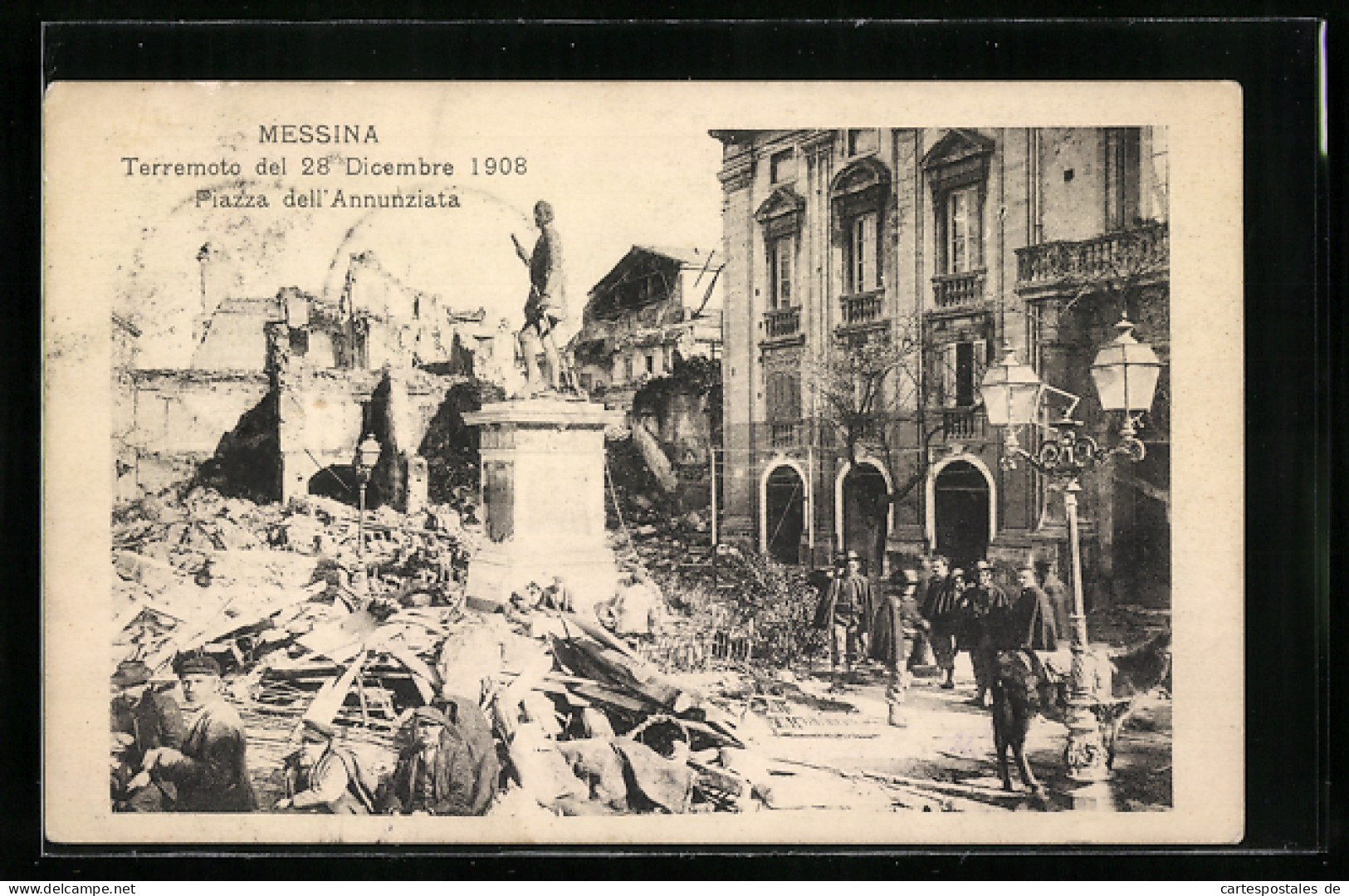 AK Messina, Erdbeben / Terremoto 28.12.1908, Piazza Dell`Annunziata  - Rampen