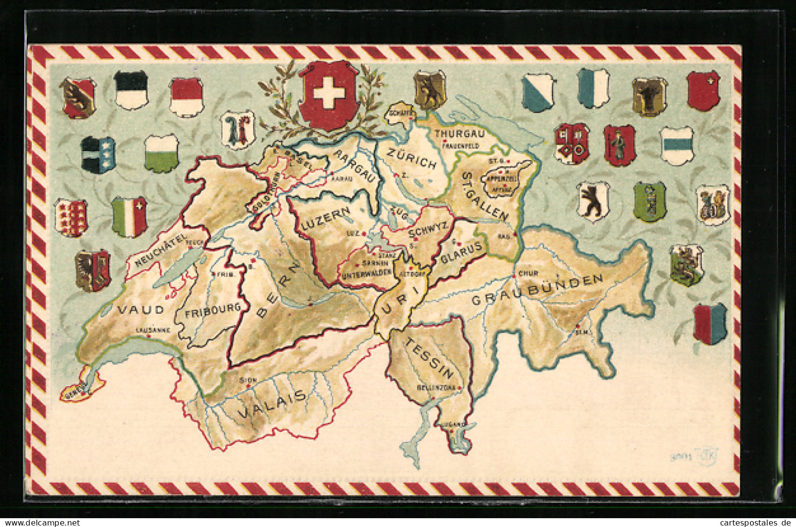 AK Landkarte Der Schweiz Mit Eingezeichneten Kantonen Und Wappen  - Cartes Géographiques