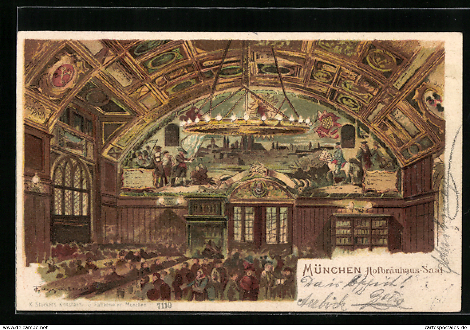 Künstler-AK T.Guggenberger: Münchner Hofbräuhaus, Saal Mit Wandbildern  - Guggenberger, T.