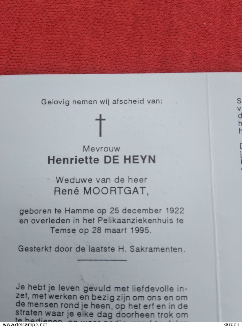 Doodsprentje Henriette De Heyn / Hamme 25/12/1922 Temse 28/3/1995 ( René Moortgat ) - Religion & Esotericism