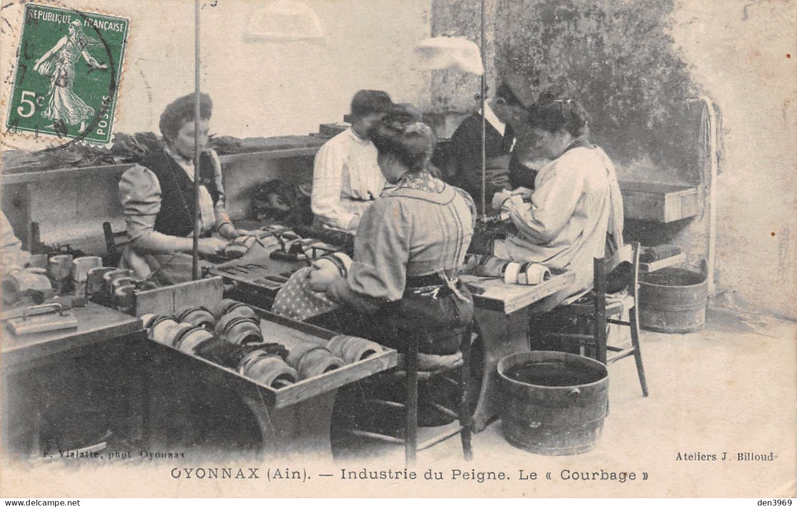 OYONNAX (Ain) - Industrie Du Peigne - Le Courbage - Voyagé 1912 (2 Scans) Olympe Miettaux à Lantenay - Oyonnax