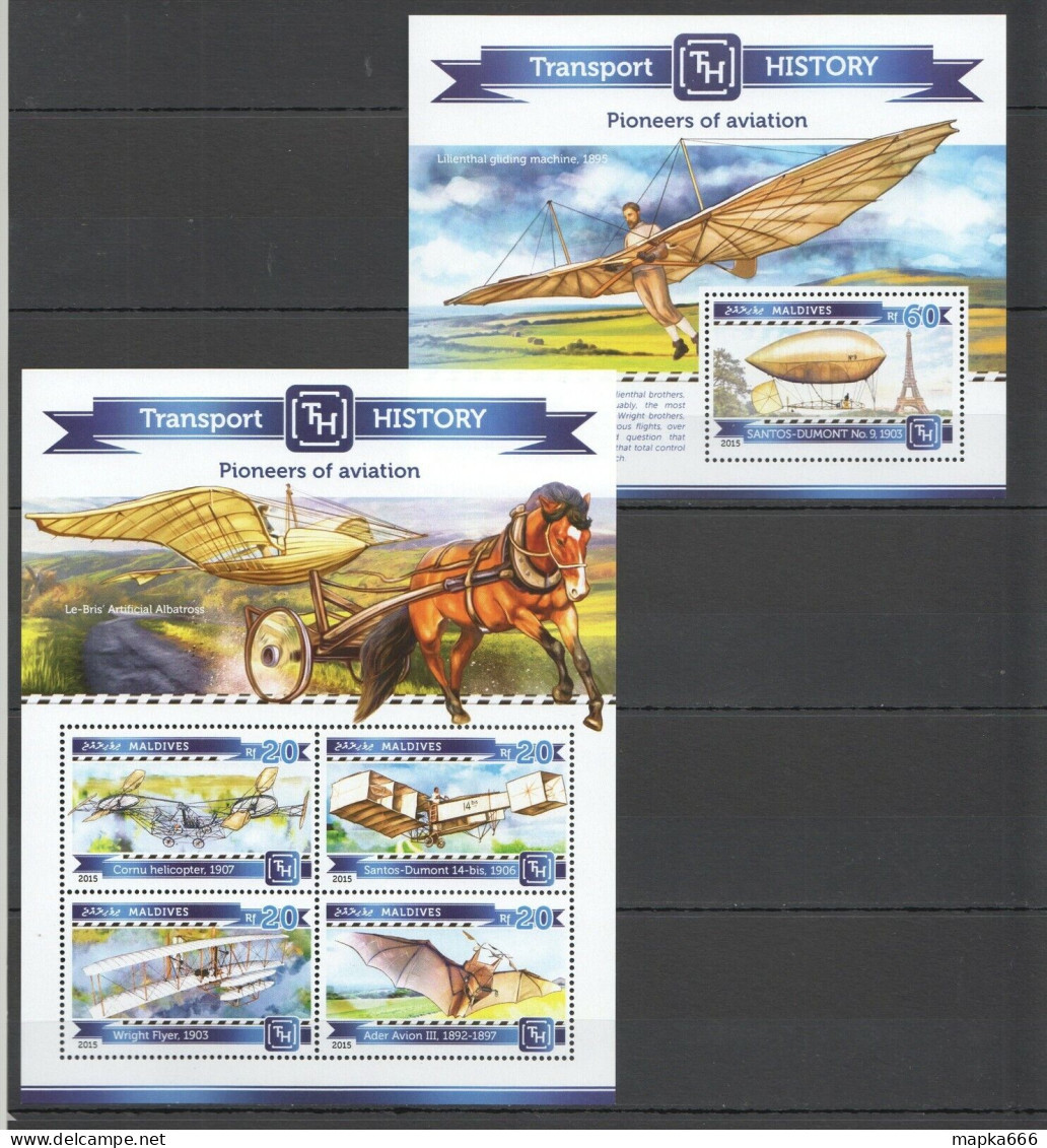 Ml203 2015 Maldives Transport Aviation Pioneers Of Aviation 1Kb+1Bl Mnh - Vliegtuigen