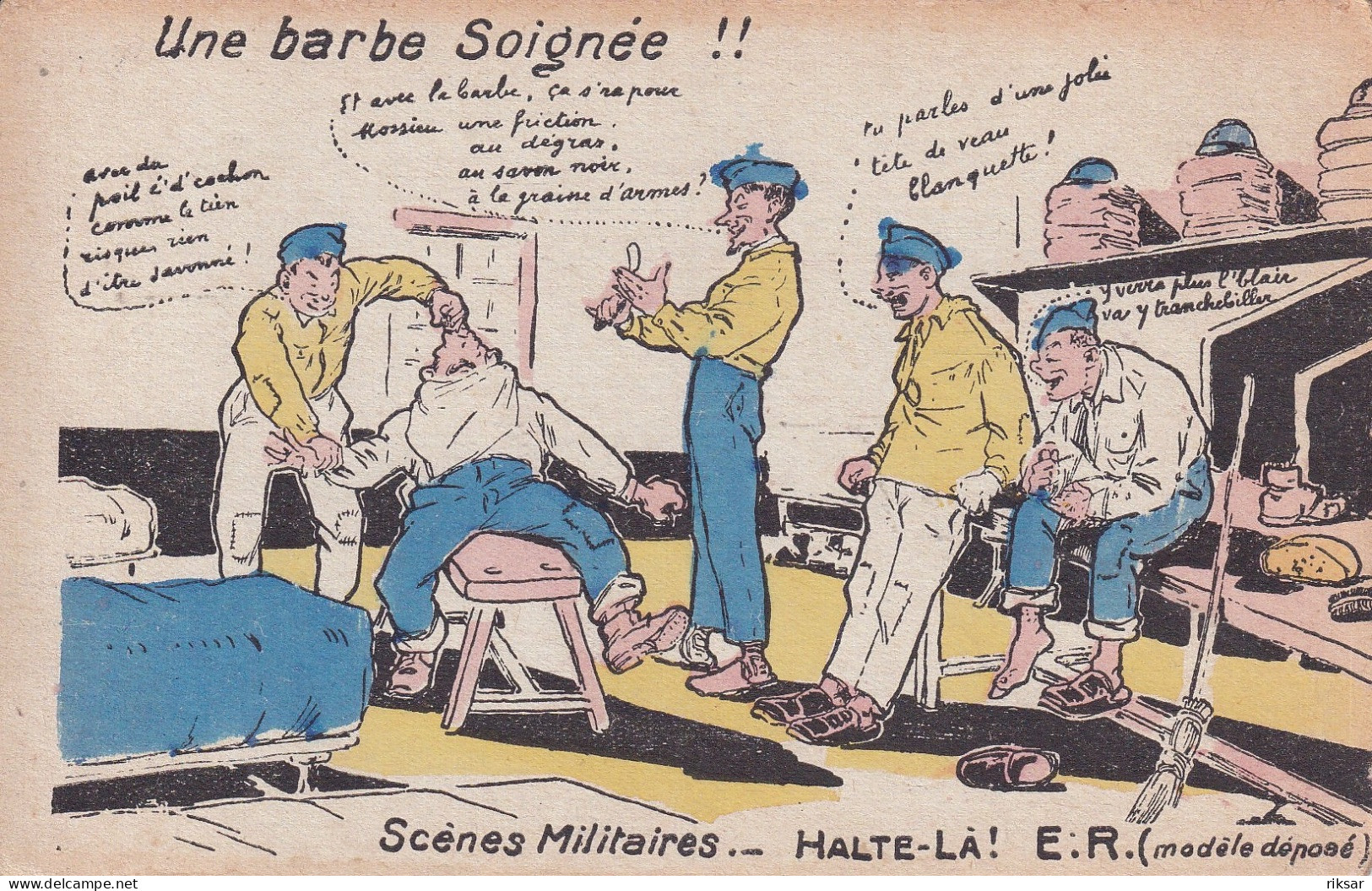 MILITAIRE(CARTE HUMORISTIQUE) HALTE LA(BARBIER) - Humour