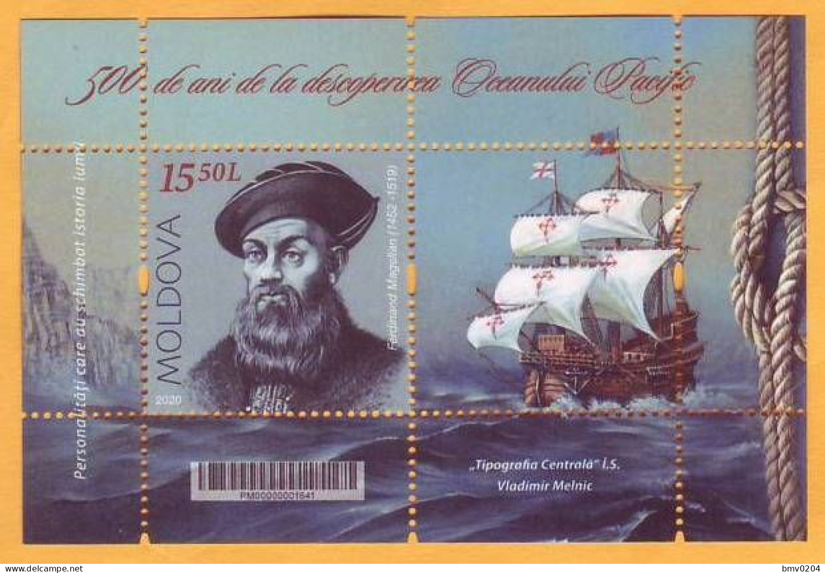 2020  Moldova Block 500 Magellan Is An Explorer, Navigator. Portugal, Spain, Pacific Ocean Strait Of Magellan Mint - Moldavia