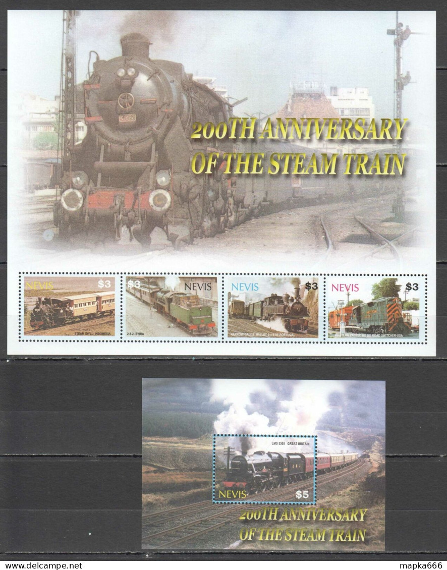Pm039 2004 Nevis Transport Steam Trains #2012-15 Michel 14,5 Euro 1Kb+1Bl Mnh - Trains