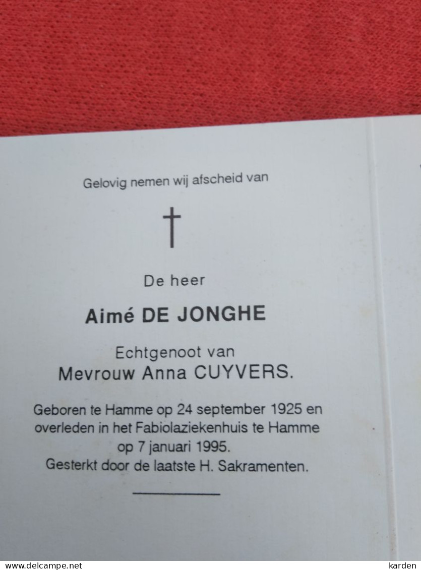 Doodsprentje Aimé De Jonghe / Hamme 24/9/1925 - 7/1/1995 ( Anna Cuypers ) - Religion & Esotérisme