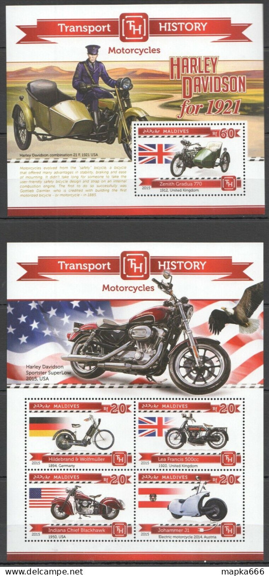 Ml210 2015 Maldives History Transport Motorcycles Harley Davidson Bl+Kb Mnh - Motorbikes