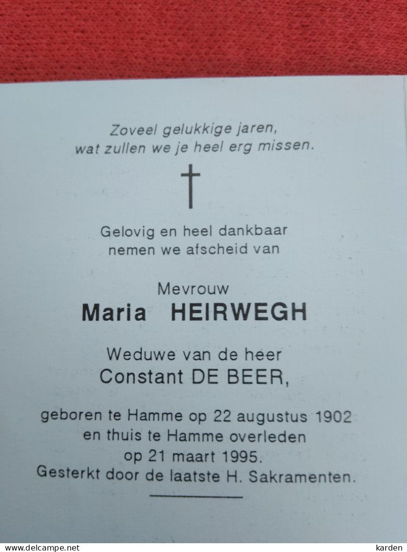 Doodsprentje Maria Heirwegh / Hamme 22/8/1902 - 21/3/1995 ( Constant De Beer ) - Religion & Esotericism