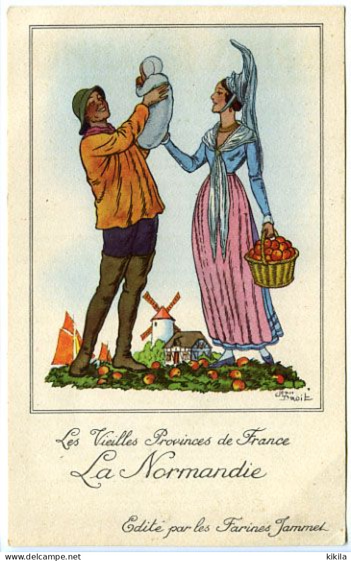 Cartes  9 X 14  Farines Jammet    Les Vieilles Provinces De France  La Normandie Illustartion De Jean Droit - Costumes