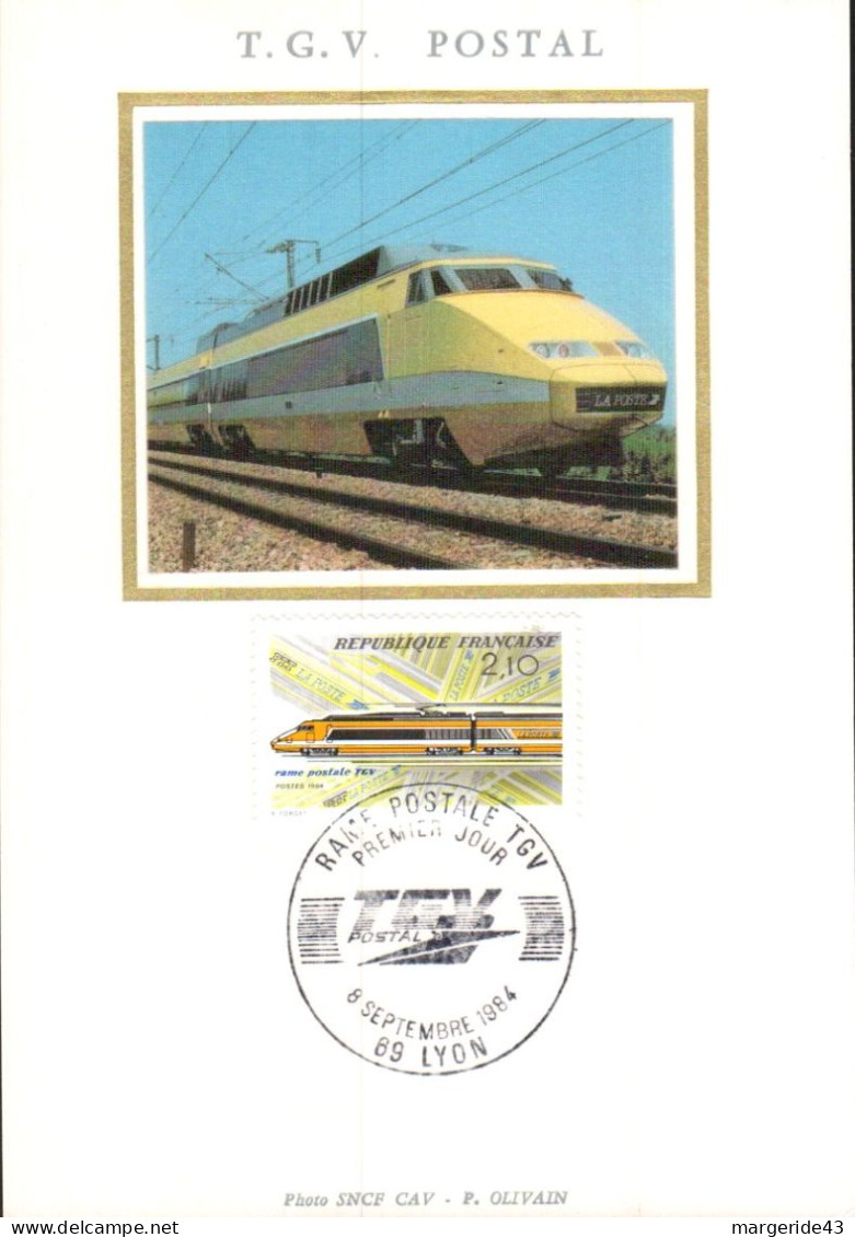 CARTE MAXIMUM TGV RAME POSTALE LYON 1984 - 1980-1989