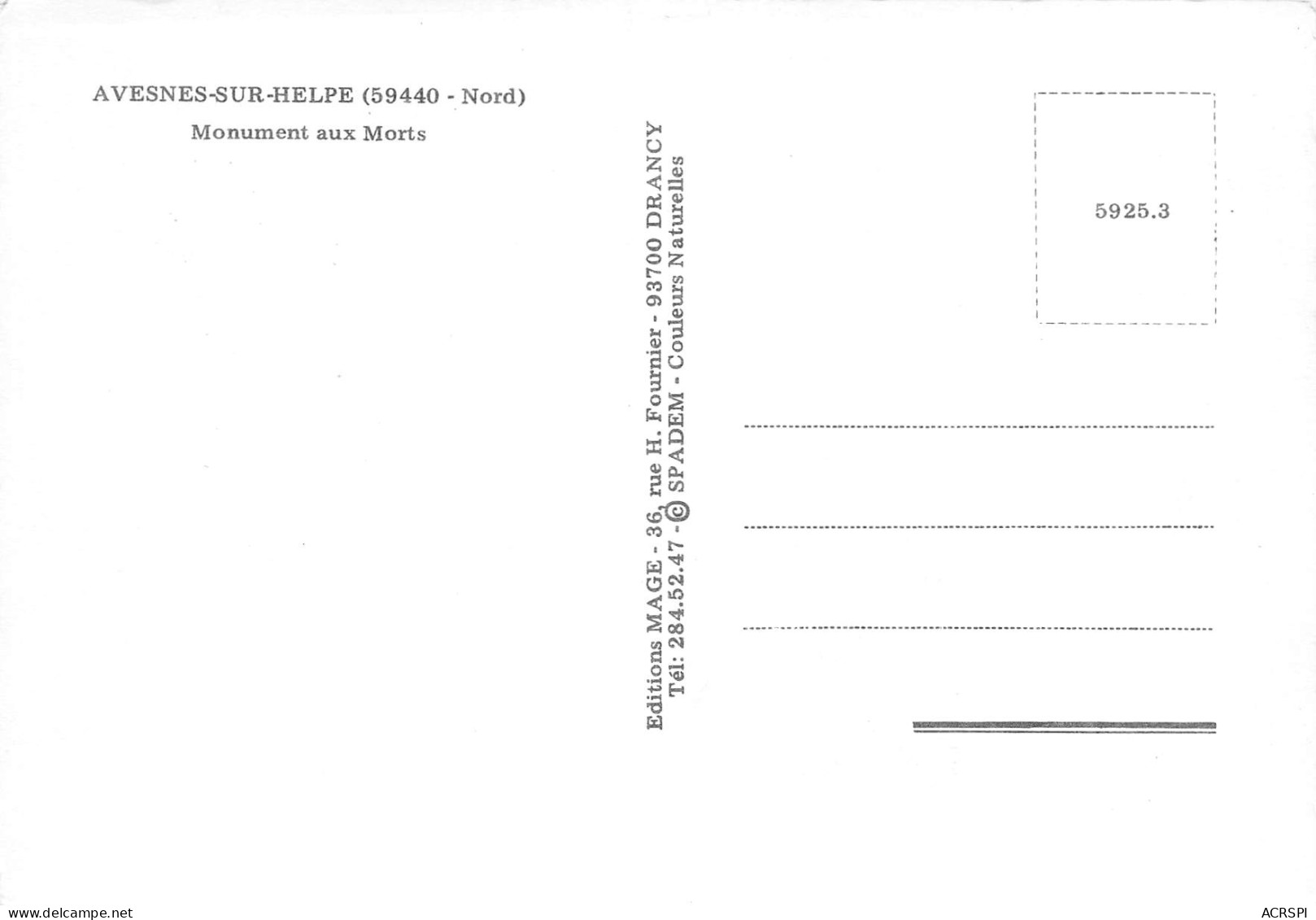 59 AVESNES SUR HELPE Le Monument Aux Morts  38 (scan Recto Verso)MF2764BIS - Avesnes Sur Helpe