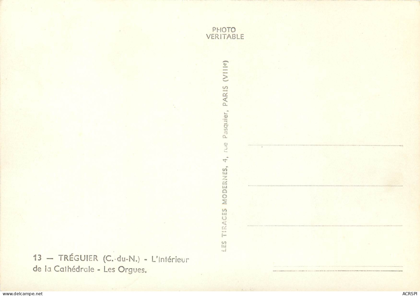 TREGUIER L Interieur De La Cathedrale Les Orgues 18(scan Recto Verso)MF2765 - Tréguier