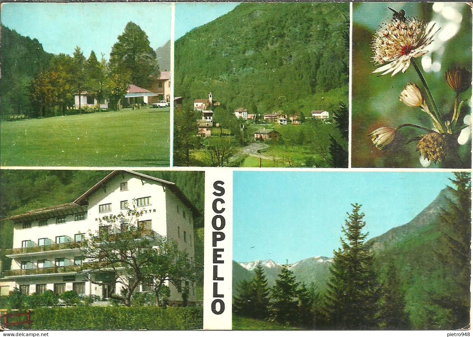 Scopello (Vercelli) Valsesia, Albergo Rosetta E Scorci Panoramici, Views, Hotel Rosetta Et Vues, Ansichten - Vercelli
