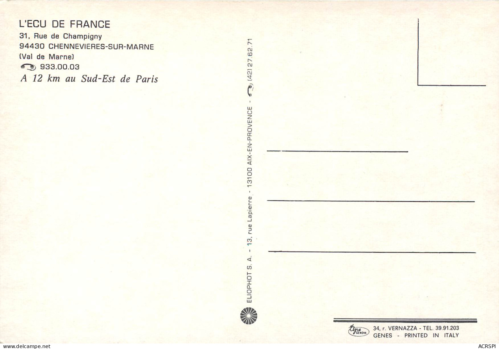 L ECU DE FRANCE CHENNEVIERES SUR MARNE 30(scan Recto Verso)MF2766 - Chennevieres Sur Marne