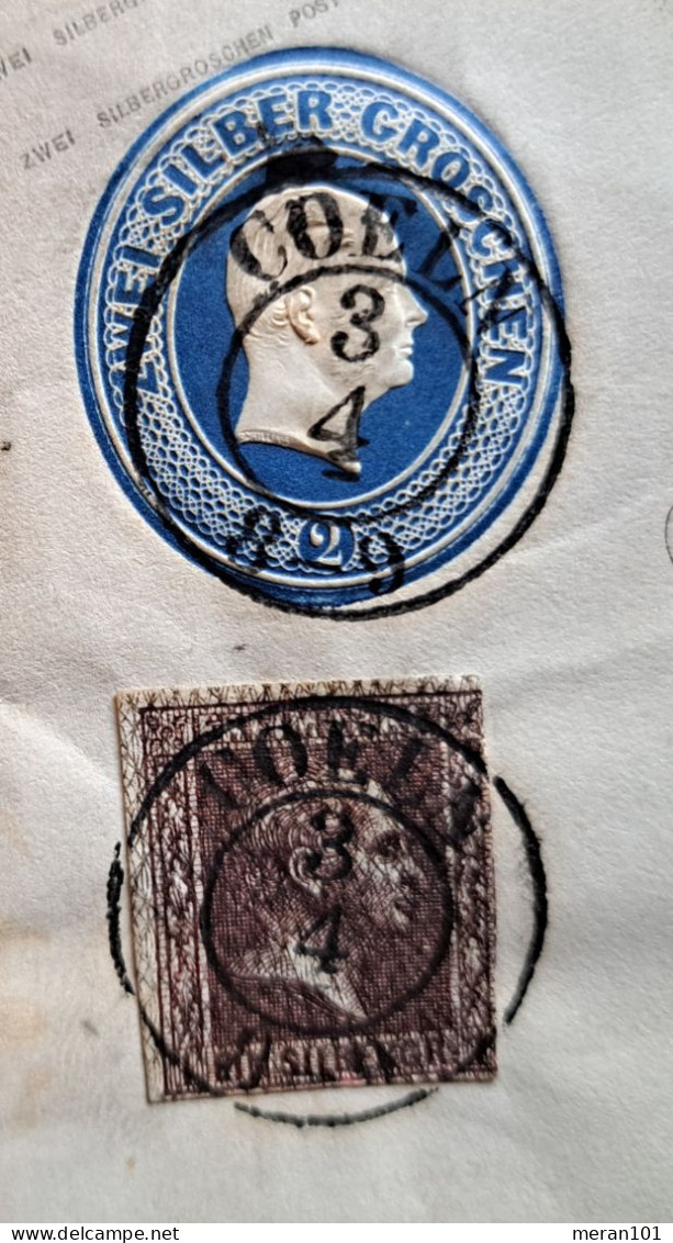 Preussen, Umschlag 3 Sgr. COELN Nach Steinheim, Privater Zudruck, Siegel, Zusatzfrankatur Mi 6 - Storia Postale