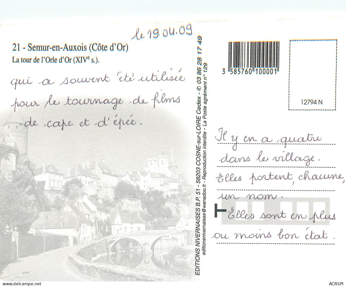SEMUR EN AUXOIS La Tour De L Orle D Or 29(scan Recto Verso)MF2769 - Semur