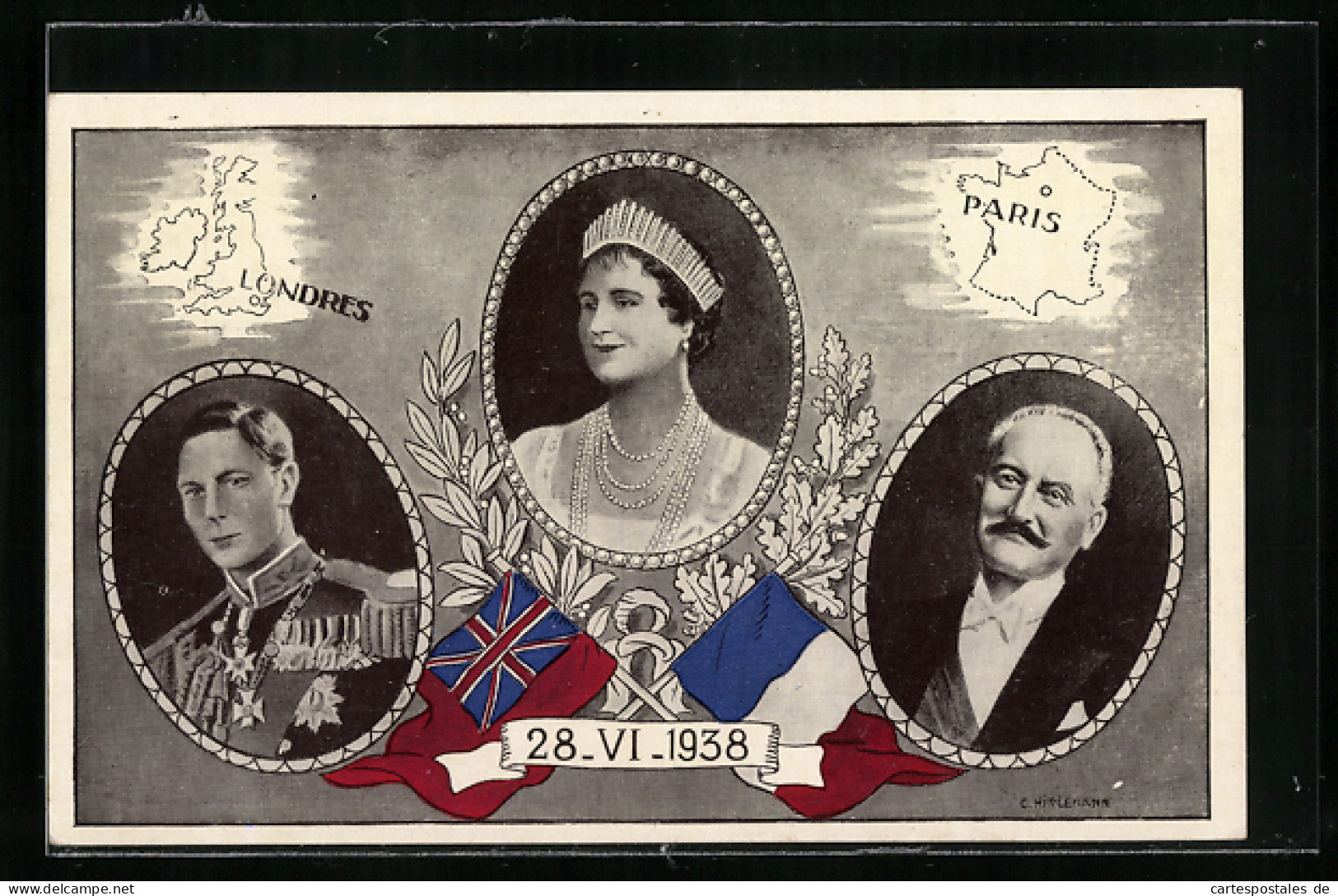 Pc König Und Königin Von England Und Präsident Von Frankreich, Portraits Neben Den Hauptstädten  - Königshäuser