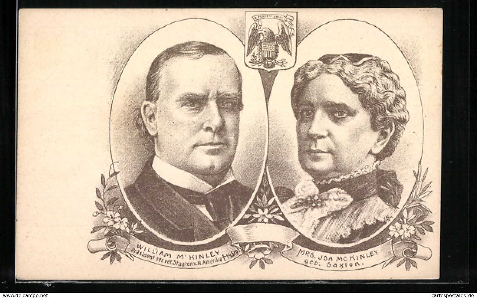 AK Präsident Der USA William M` Kinley Und Mrs. Ida Mc Kinley Geb. Saxton, Wappen  - Politicians & Soldiers