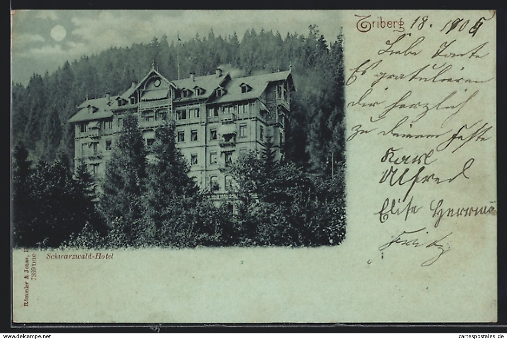 Mondschein-AK Triberg, Schwarzwald-Hotel  - Triberg