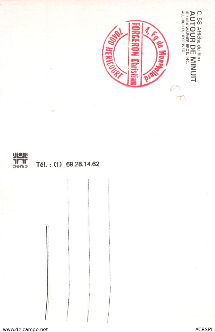 AUTOUR DE MINUIT 1986  Bertrand Tavernier  Affiche Sur Carte  18 (scan Recto Verso)MF2770BIS - Plakate Auf Karten