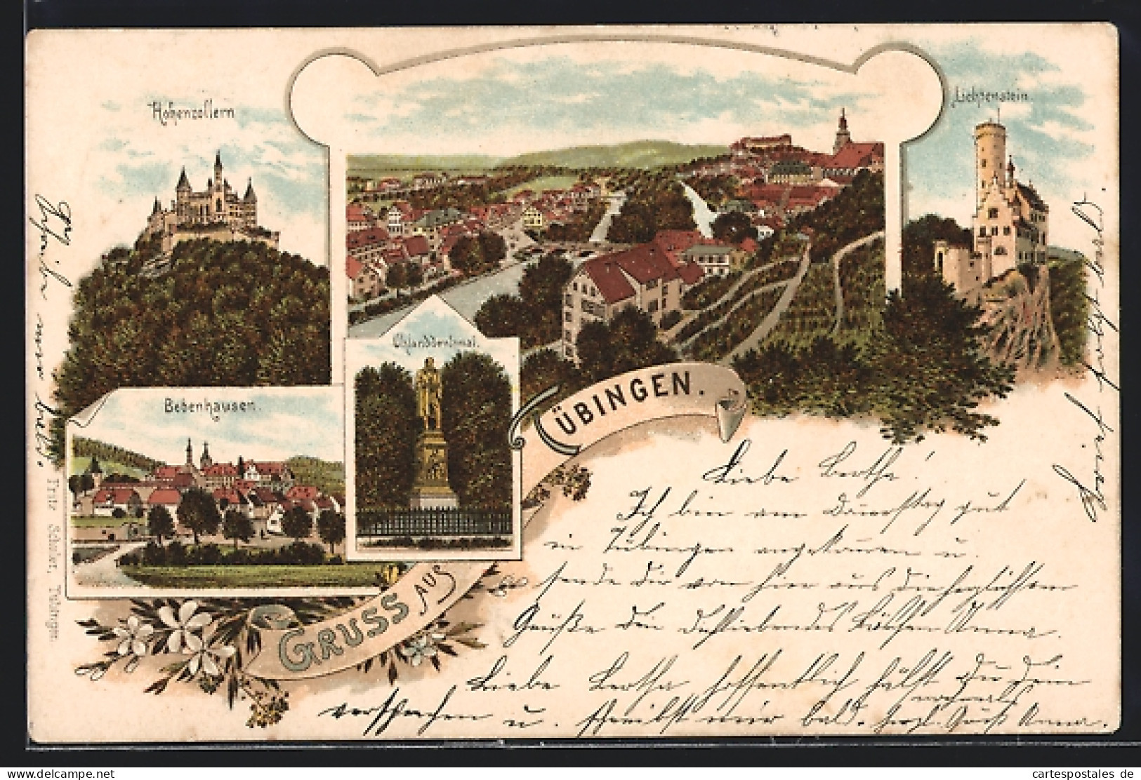 Lithographie Tübingen, Bebenhausen, Hohenzollern, Lichtenstein  - Tübingen