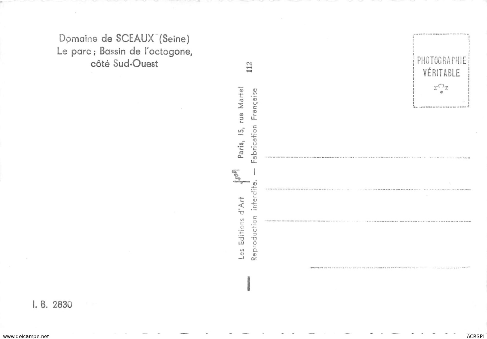 SCEAUX Le Parc Bassin De L'Octogone Coté Sud    49 (scan Recto Verso)MF2770TER - Sceaux