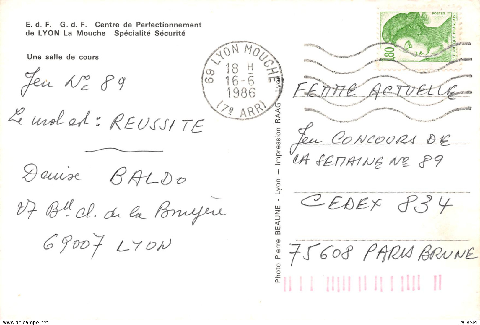LYON 7e LA MOUCHE  Salle De Cours EDF GDF Centre De Perfectionnement  2 (scan Recto Verso)MF2770UND - Lyon 7
