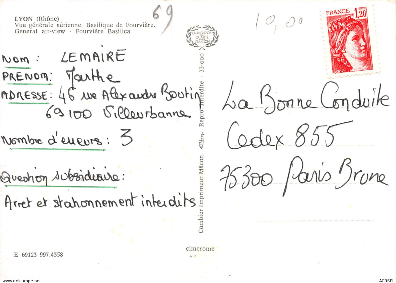 LYON Vue Générale Aérienne Basdilique De Fourvière  25 (scan Recto Verso)MF2770UND - Lyon 5