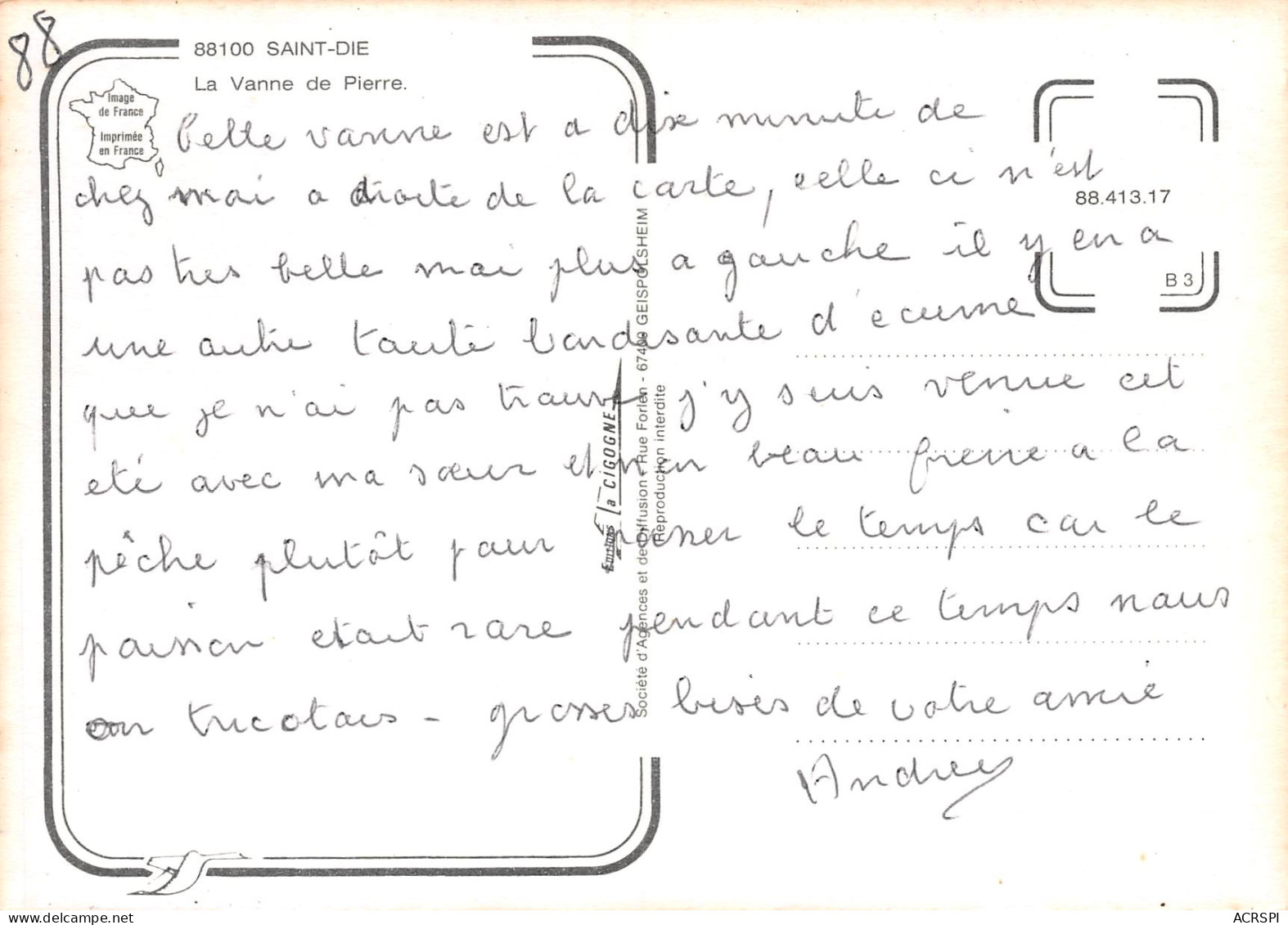 88 SAINT DIE  La Vanne De Piere  4 (scan Recto Verso)MF2771TER - Saint Die