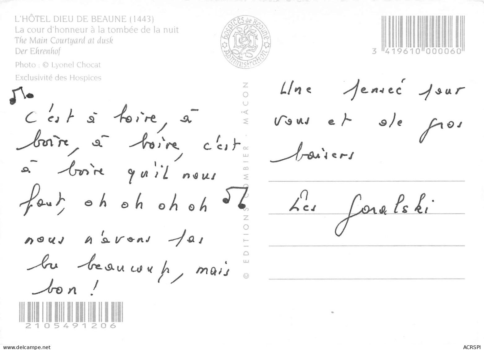 L HOTEL DIEU DE BEAUNE La Cour D Honneur A La Tombee De La Nuit 21(scan Recto Verso)MF2772 - Beaune