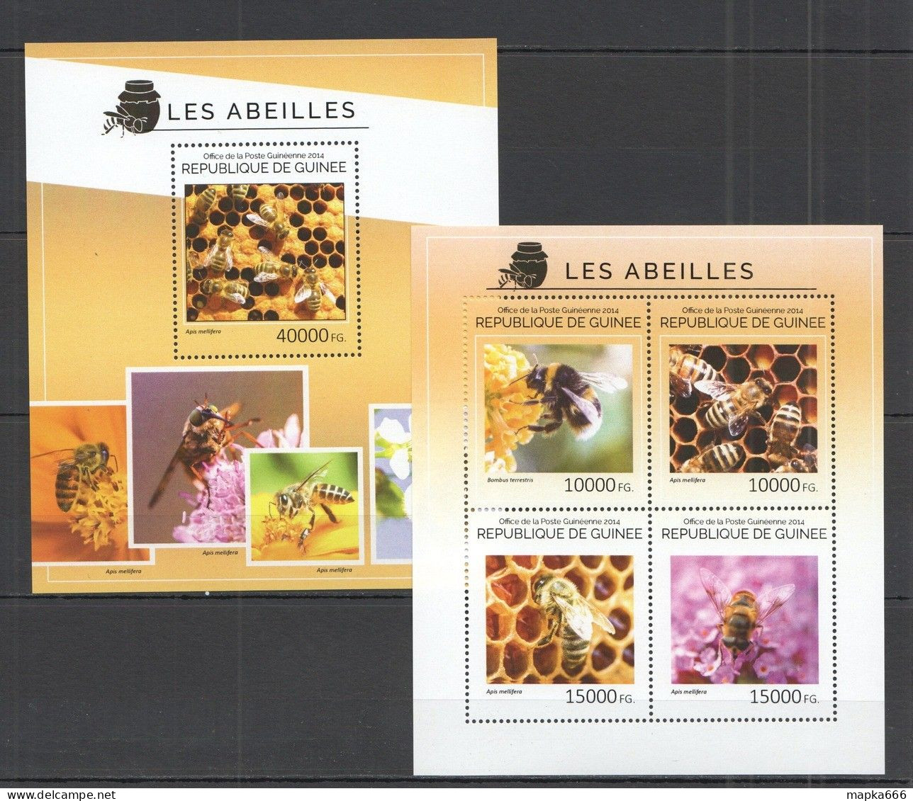 St717 2014 Guinea Fauna Insects Honey Bees Abeilles Kb+Bl Mnh Stamps - Honeybees