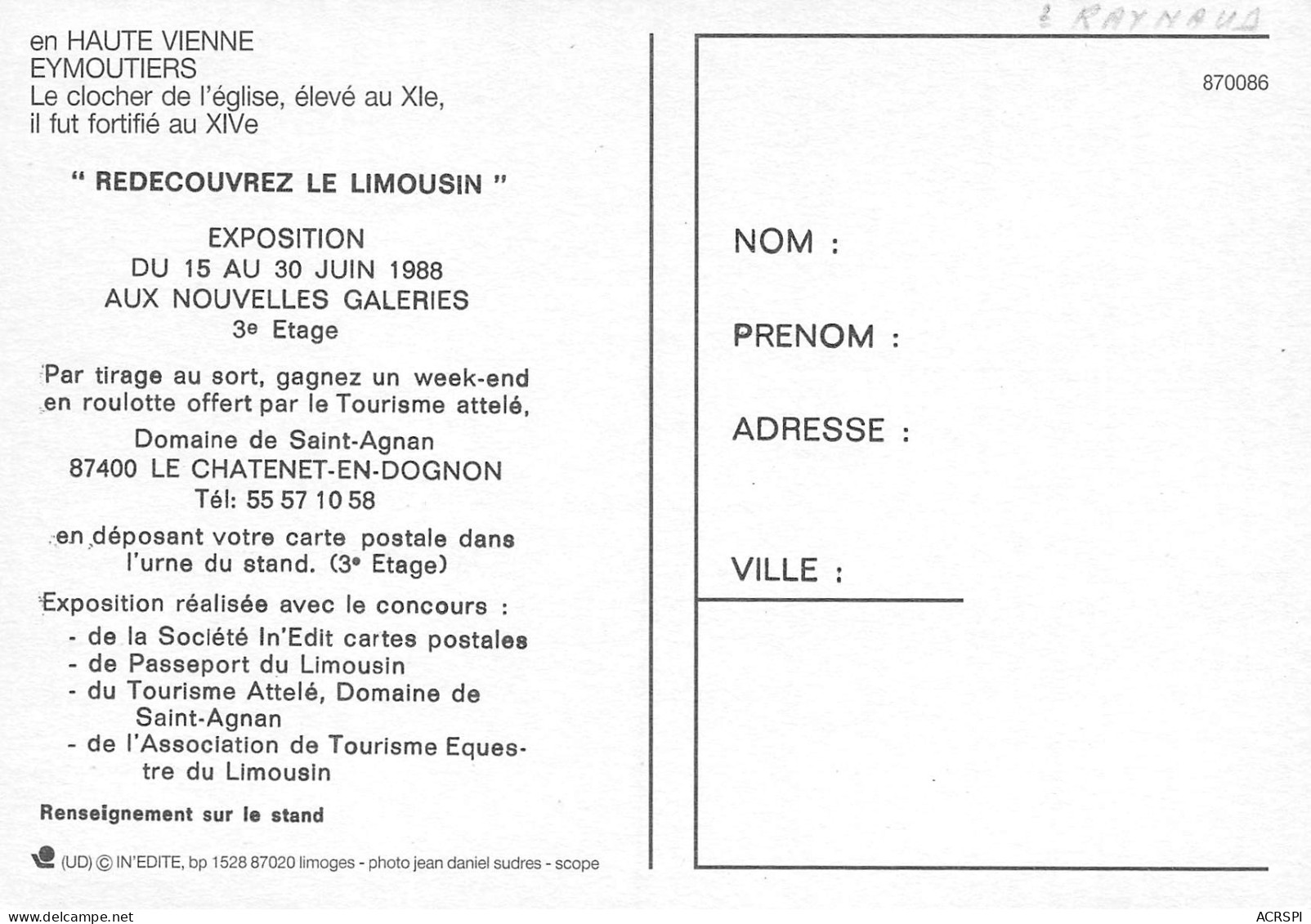 87  EYMOUTIERS Le Clocher De L'église Fortifié  44 (scan Recto Verso)MF2772TER - Eymoutiers