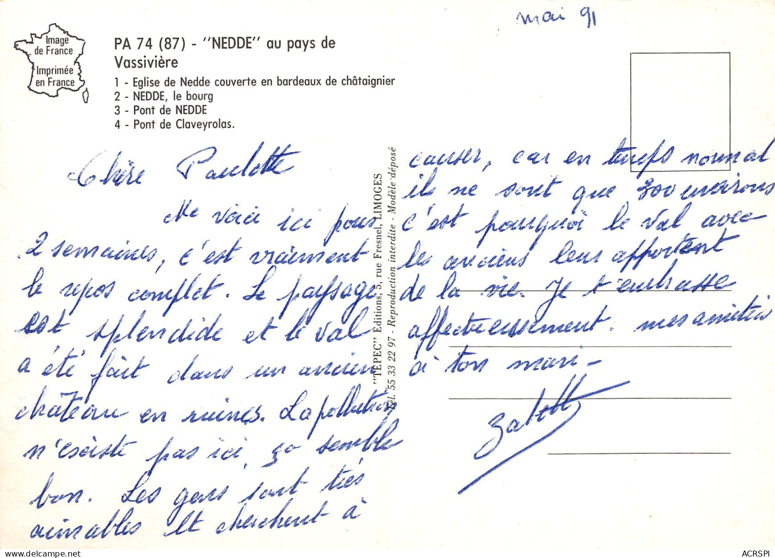 87  NEDDE Au Pays De Vassivière   46 (scan Recto Verso)MF2772TER - Eymoutiers
