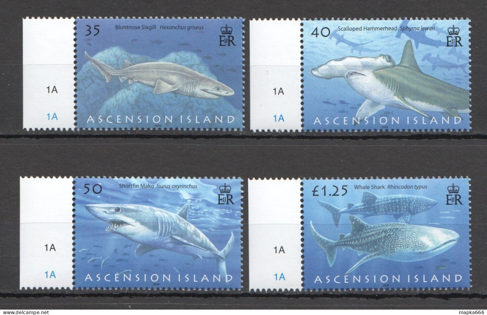 Fat051 2008 Ascension Island Sharks Marine Life #1033-6 Michel 10 Euro Mnh - Mundo Aquatico