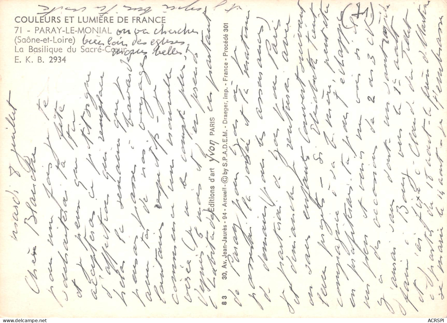 71 PARAY LE MONIAL  La Basilique  38 (scan Recto Verso)MF2772UND - Paray Le Monial