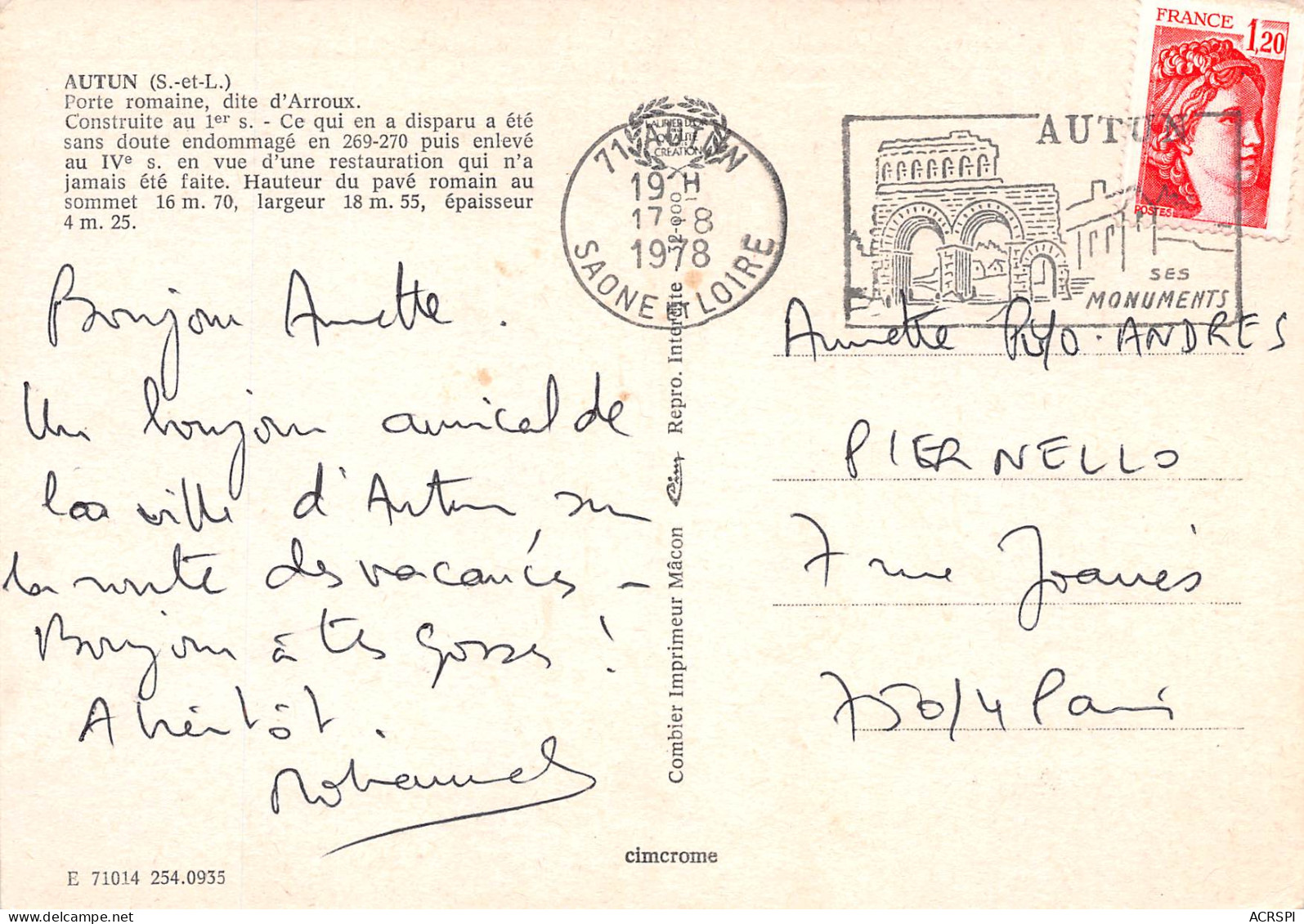 AUTUN La Porte Romaine D' Arroux  55  (scan Recto Verso)MF2773BIS - Autun