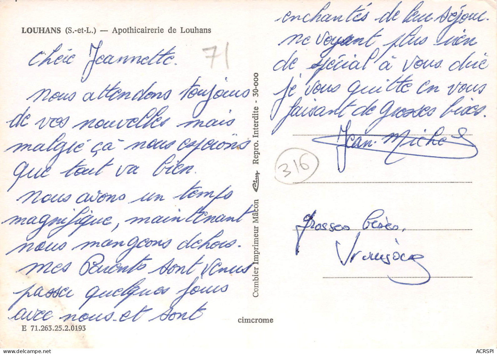 71 LOUHANS Apothicairerie Pharmacie 19 (scan Recto Verso)MF2773TER - Louhans