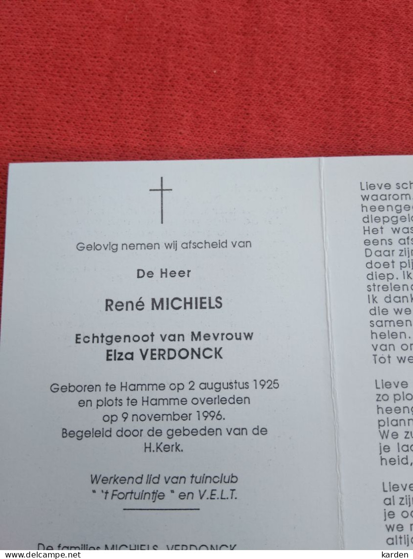 Doodsprentje René Michiels / Hamme 2/8/1925 - 9/11/1996 ( Elza Verdonck ) - Religion & Esotérisme