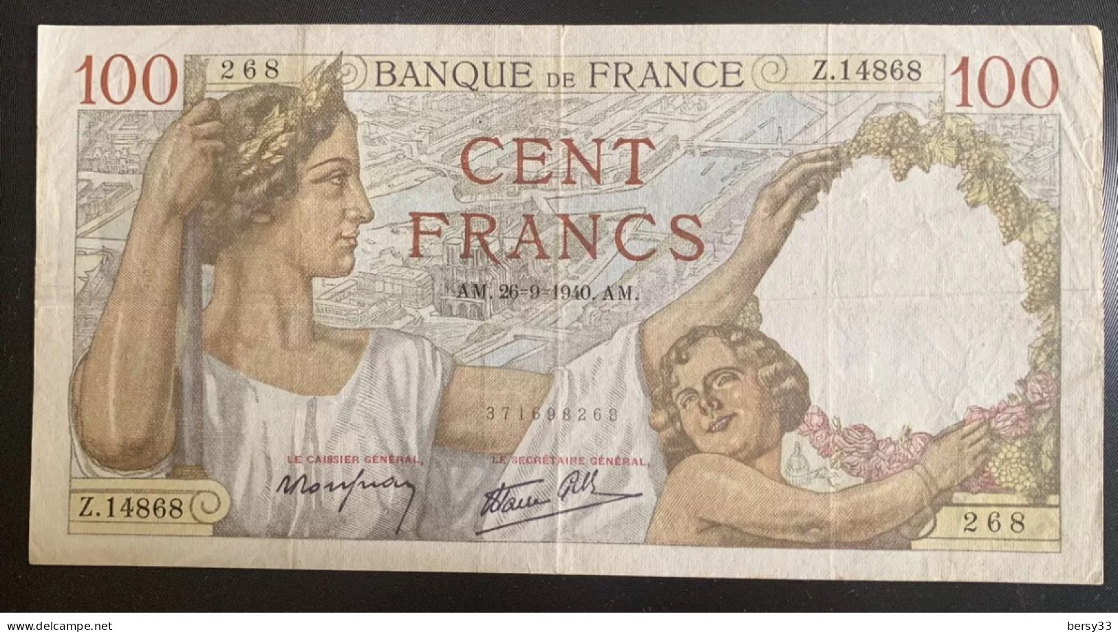 Billet, France, 100 Francs, 100 F 1939-1942 ''Sully'', 26-9-1940 - 100 F 1939-1942 ''Sully''