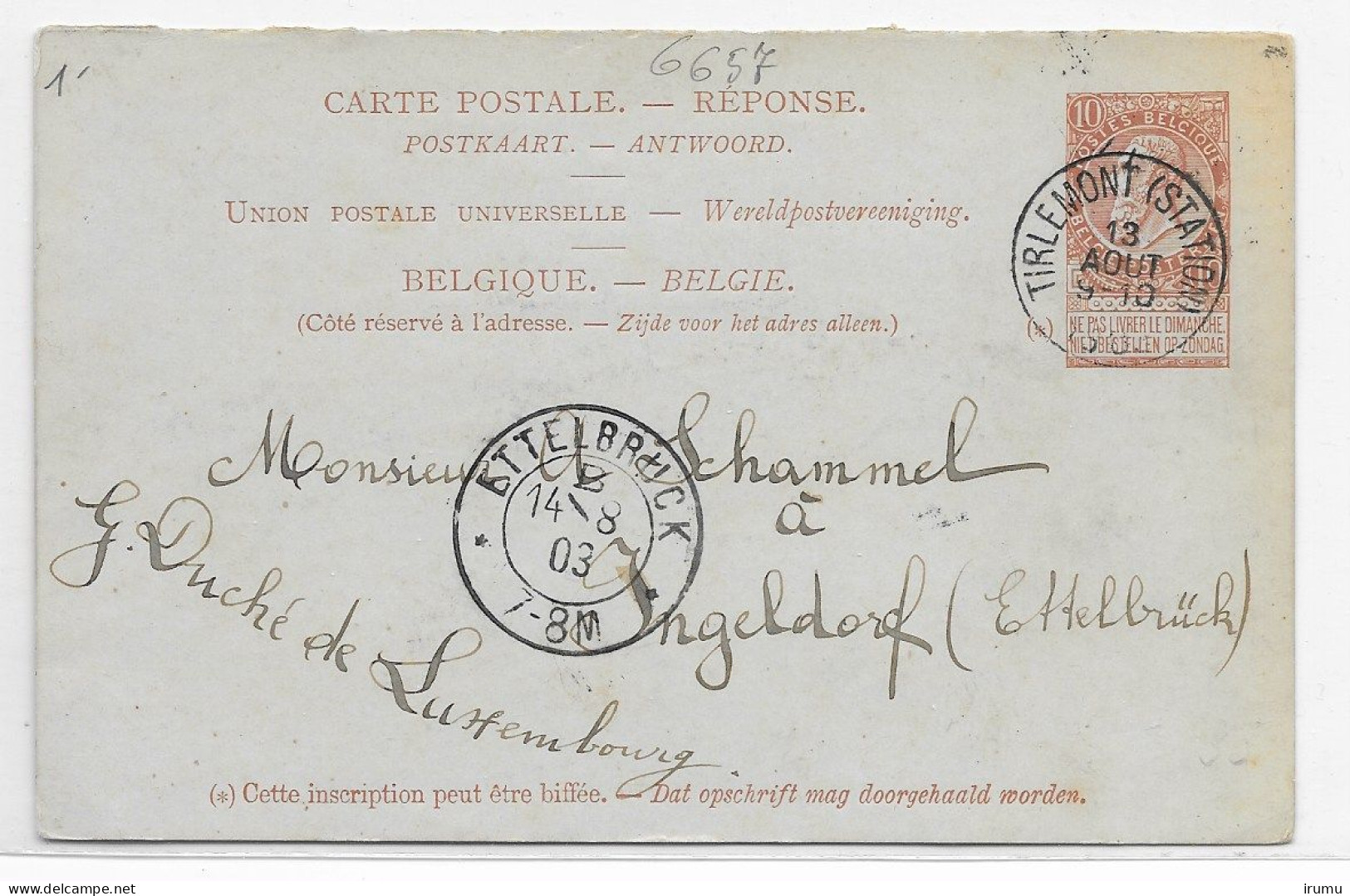 Kaart Van Tienen Naar Luxemburg (SN 2952) - 1893-1900 Fijne Baard