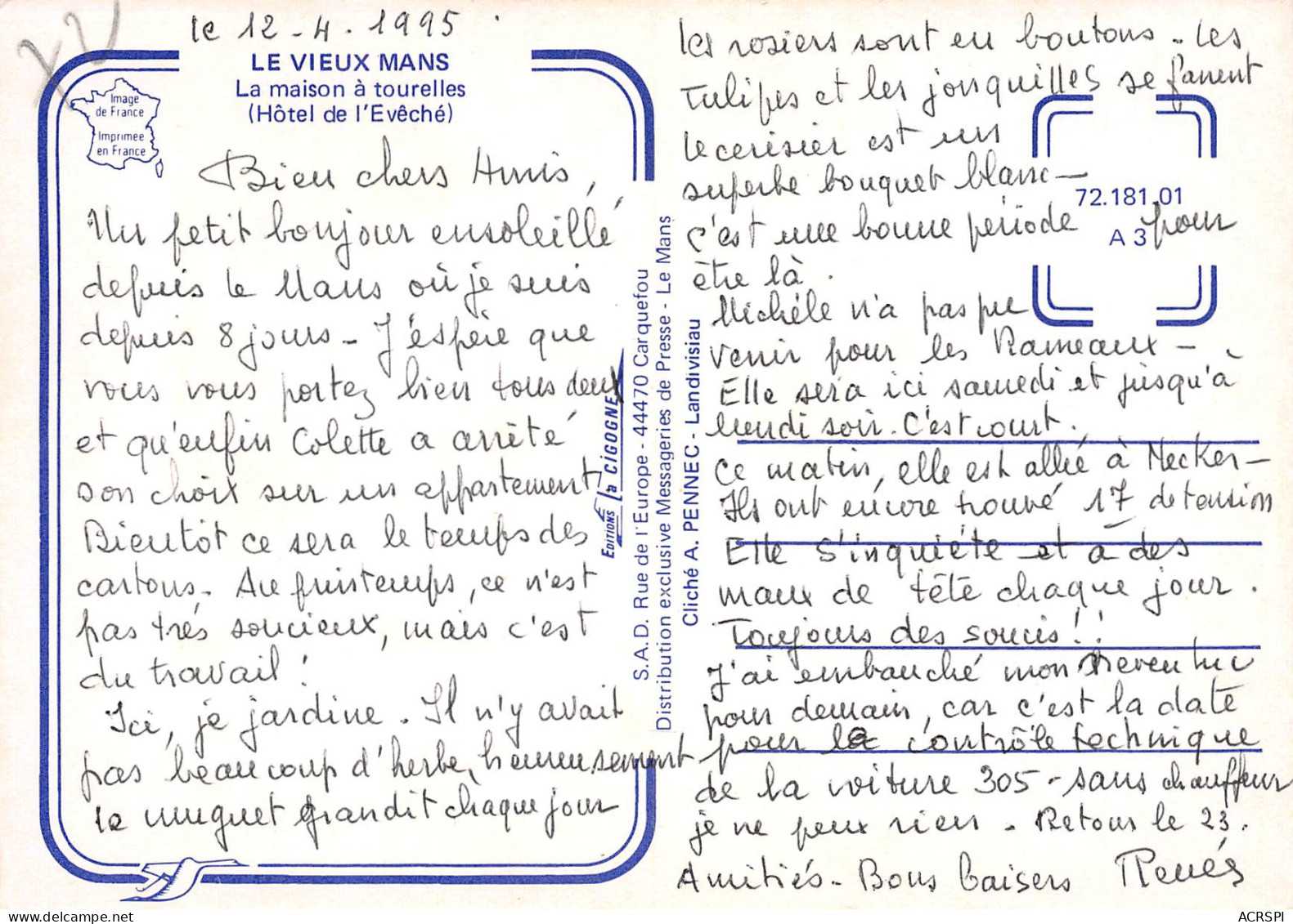72 LE MANS La Maison à Tourelles Hotel De L'Eveche   43 (scan Recto Verso)MF2774TER - Le Mans