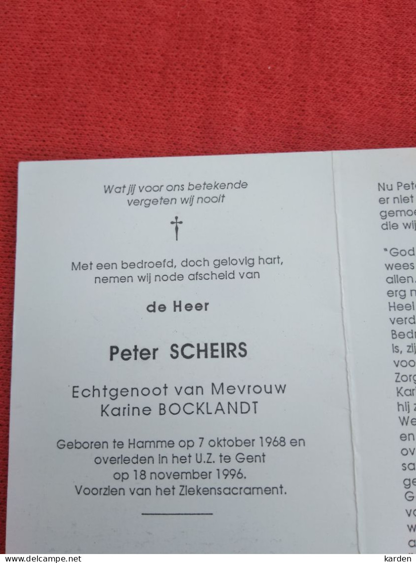 Doodsprentje Peter Scheirs / Hamme 7/10/1968 Gent 18/11/1996 ( Karine Bocklandt ) - Religion &  Esoterik