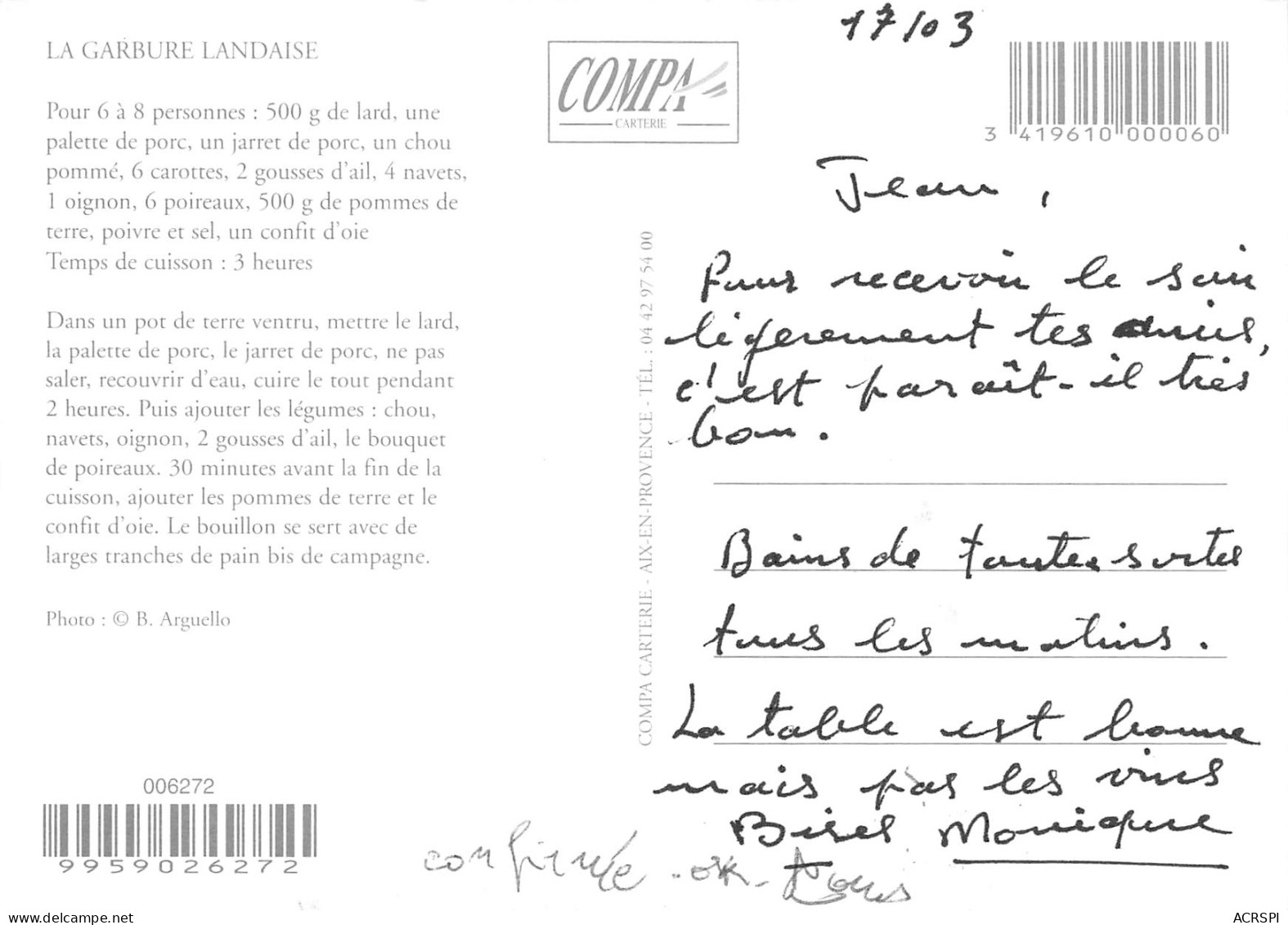 RECETTE La Garbure Landaise  48 (scan Recto Verso)MF2774UND - Küchenrezepte